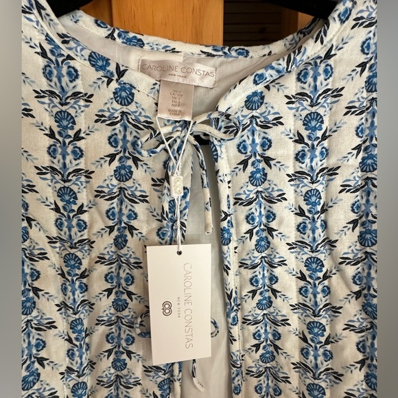 NWT Caroline Constas Quilted Floral Blue and White Women's Jacket Small - Picture 2 of 6